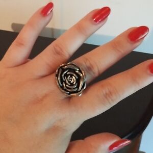 Vintage Silver Rose Ring Size 8
